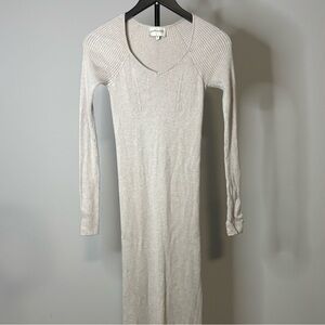 Freshman Long Sleeve Ribbed Maxi Dress in Cream